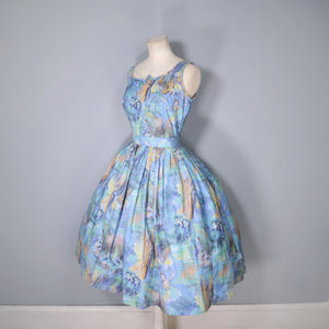 50s IMPRESSIONIST BALLET / BALLERINA PRINT CO ORD 2 PIECE SKIRT AND BLOUSE - S