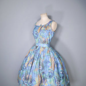 50s IMPRESSIONIST BALLET / BALLERINA PRINT CO ORD 2 PIECE SKIRT AND BLOUSE - S