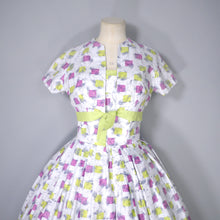 Load image into Gallery viewer, 50s YELLOW PINK PRINT HALTER SUN DRESS AND BOLERO - S