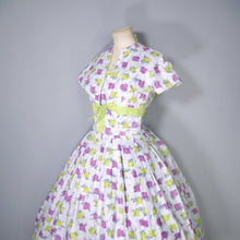 Load image into Gallery viewer, 50s YELLOW PINK PRINT HALTER SUN DRESS AND BOLERO - S