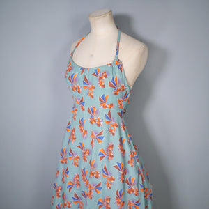 70s ART DECO PRINT LEE BENDER / BUS STOP HALTER DRESS - XS / UK6