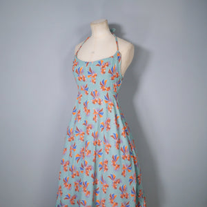 70s ART DECO PRINT LEE BENDER / BUS STOP HALTER DRESS - XS / UK6