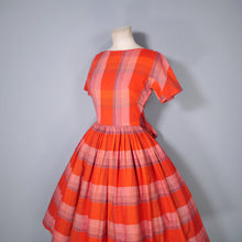 Load image into Gallery viewer, 50s BRIGHT RED CHECK FULL SKIRTED DRESS WITH SASH TIES - XS
