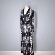 Load image into Gallery viewer, 70s BLACK AND WHITE PSYCHADELIC NUDE LADY FLORAL PRINT MAXI DRESS - S