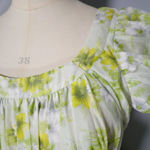 RHONA ROY 50s / 60s PASTEL GREEN NYLON FLORAL SUN DRESS - M