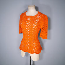 Load image into Gallery viewer, VIBRANT ORANGE VINTAGE WAVY LACE KNIT COTTON JUMPER TOP - M
