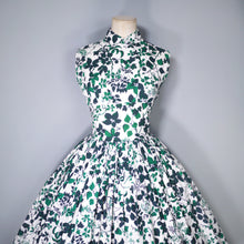 Load image into Gallery viewer, 50s CALIFORNIA COTTONS GREEN IVY LEAF PRINT FULL SKIRTED DAY DRESS - S