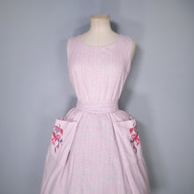 Load image into Gallery viewer, 50s 60s &quot;SWIRL&quot; RED FINE CHECK WRAP DRESS WITH EMBROIDERED POCKETS - S