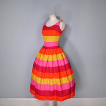 Load image into Gallery viewer, 50s 60s COLOURBLOCK STRIPE RED YELLOW AND PINK SUN DRESS - XS