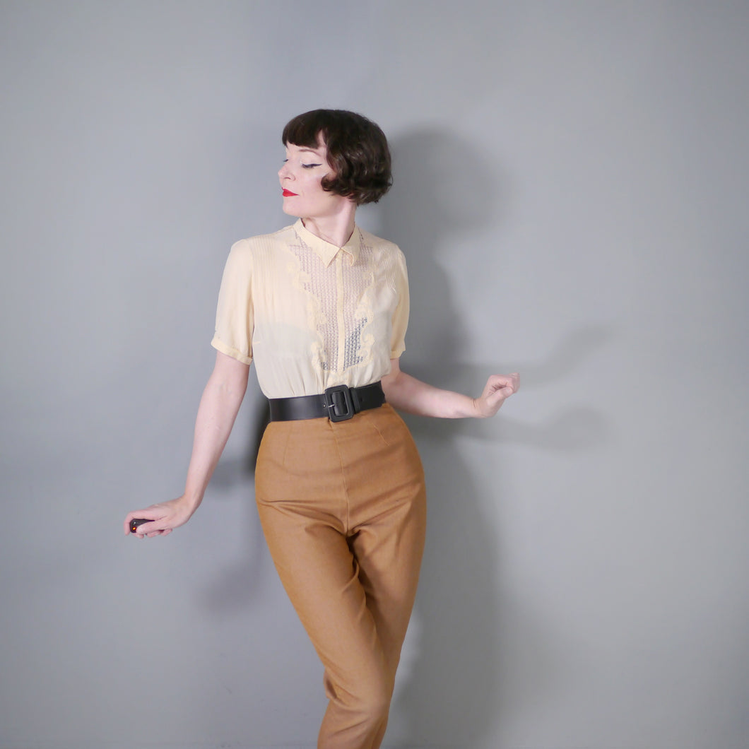 DELICATE YELLOW SILK 40s CUT OUT BLOUSE - M