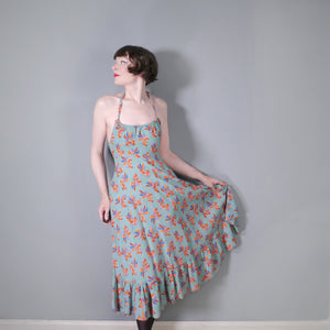 70s ART DECO PRINT LEE BENDER / BUS STOP HALTER DRESS - XS / UK6