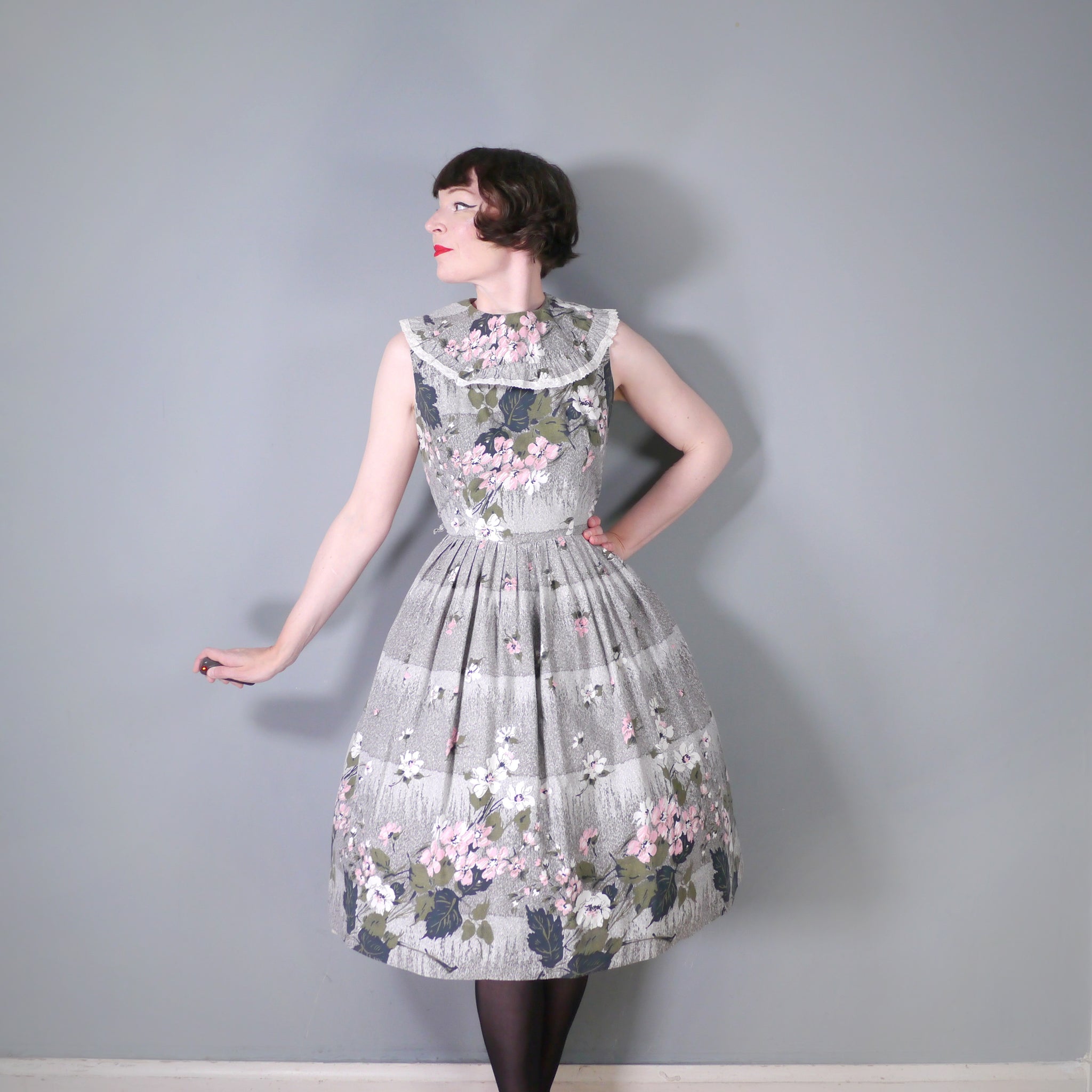grey dress pink flowers Vintage Pink Floral Bridesmaid Dress Chiffon Size Small