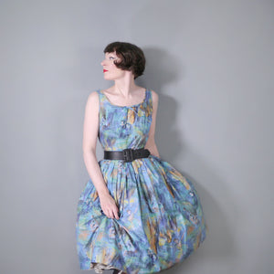 50s IMPRESSIONIST BALLET / BALLERINA PRINT CO ORD 2 PIECE SKIRT AND BLOUSE - S