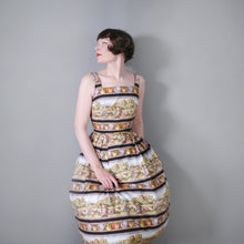 Load image into Gallery viewer, 50s NOVELTY FARMER AND POTTERY PRINT COTTON FULL SKIRTED DRESS - XS