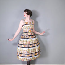 Load image into Gallery viewer, 50s NOVELTY FARMER AND POTTERY PRINT COTTON FULL SKIRTED DRESS - XS