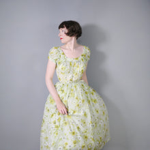 Load image into Gallery viewer, RHONA ROY 50s / 60s PASTEL GREEN NYLON FLORAL SUN DRESS - M
