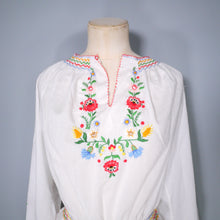 Load image into Gallery viewer, WHITE HUNGARIAN HAND EMBROIDERED 70s BLOUSE TOP - XS