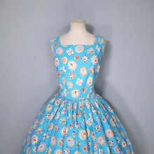 Load image into Gallery viewer, 50s NOVELTY GEM PRINT TURQUOISE COTTON DAY DRESS - S