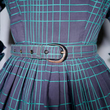 Load image into Gallery viewer, 50s / 60s GREEN AND DARK GREY GRID PRINT COTTON DRESS - XS