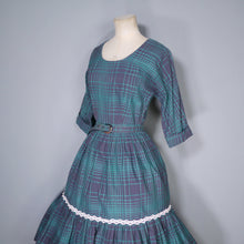 Load image into Gallery viewer, 50s / 60s GREEN AND DARK GREY GRID PRINT COTTON DRESS - XS