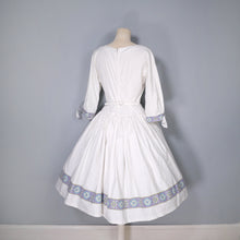 Load image into Gallery viewer, 50s FULL SKIRTED COTTON DRESS IN TINY POLKA PRINT WITH BORDER BANDS - S