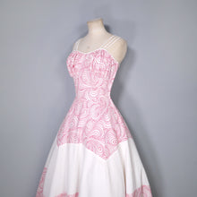 Load image into Gallery viewer, 40s RED WHITE SWIRL PRINT STRAPPY FULL SKIRTED EVENING DRESS - XS