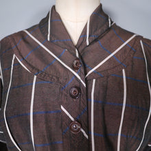 Load image into Gallery viewer, 50s BROWN PREPPY RITE-FIT CHECKED BLOUSE / SHIRT - M