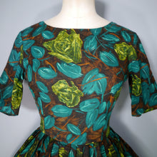 Load image into Gallery viewer, 50s 60s DARK AUTUMNAL FLORAL FULL SKIRTED DRESS - S