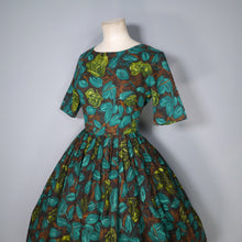 Load image into Gallery viewer, 50s 60s DARK AUTUMNAL FLORAL FULL SKIRTED DRESS - S