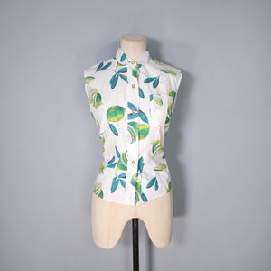 50s NOVELTY LIME PRINT SUMMER COTTON SHIRT BLOUSE - XS-S