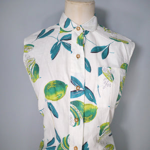 50s NOVELTY LIME PRINT SUMMER COTTON SHIRT BLOUSE - XS-S