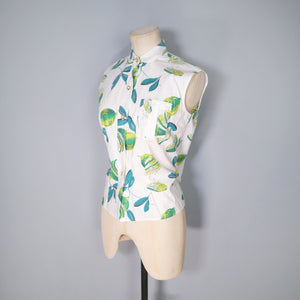 50s NOVELTY LIME PRINT SUMMER COTTON SHIRT BLOUSE - XS-S