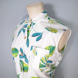 50s NOVELTY LIME PRINT SUMMER COTTON SHIRT BLOUSE - XS-S