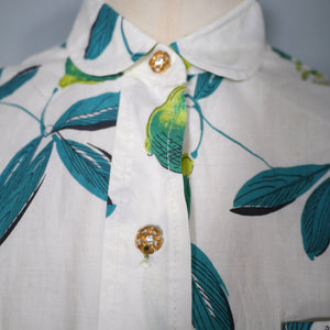 50s NOVELTY LIME PRINT SUMMER COTTON SHIRT BLOUSE - XS-S