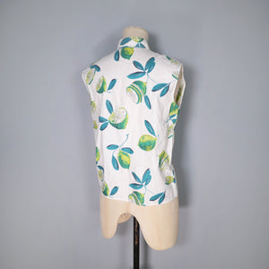 50s NOVELTY LIME PRINT SUMMER COTTON SHIRT BLOUSE - XS-S