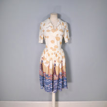 Load image into Gallery viewer, 70s BIG FASHIONABLE ART DECO LADIES BORDER PRINT TEA DRESS - S