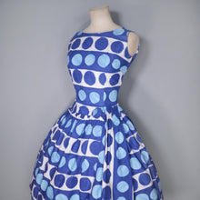 Load image into Gallery viewer, 50s 60s BERKERTEX CONTINENTALS BLUE POLKA DOT AND STRIPE PRINT COTTON DRESS - XS