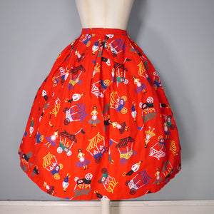 50s 60s RED ICECREAM VENDOR NOVELTY PRINT FULL SKIRT - 25"