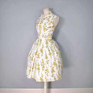 60s YELLOW FLORAL PRINT SHIRTWAISTER COTTON DRESS BY TOOTAL - S