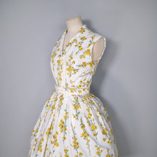 Load image into Gallery viewer, 60s YELLOW FLORAL PRINT SHIRTWAISTER COTTON DRESS BY TOOTAL - S