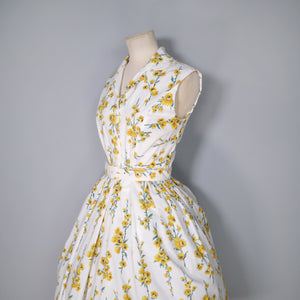 60s YELLOW FLORAL PRINT SHIRTWAISTER COTTON DRESS BY TOOTAL - S