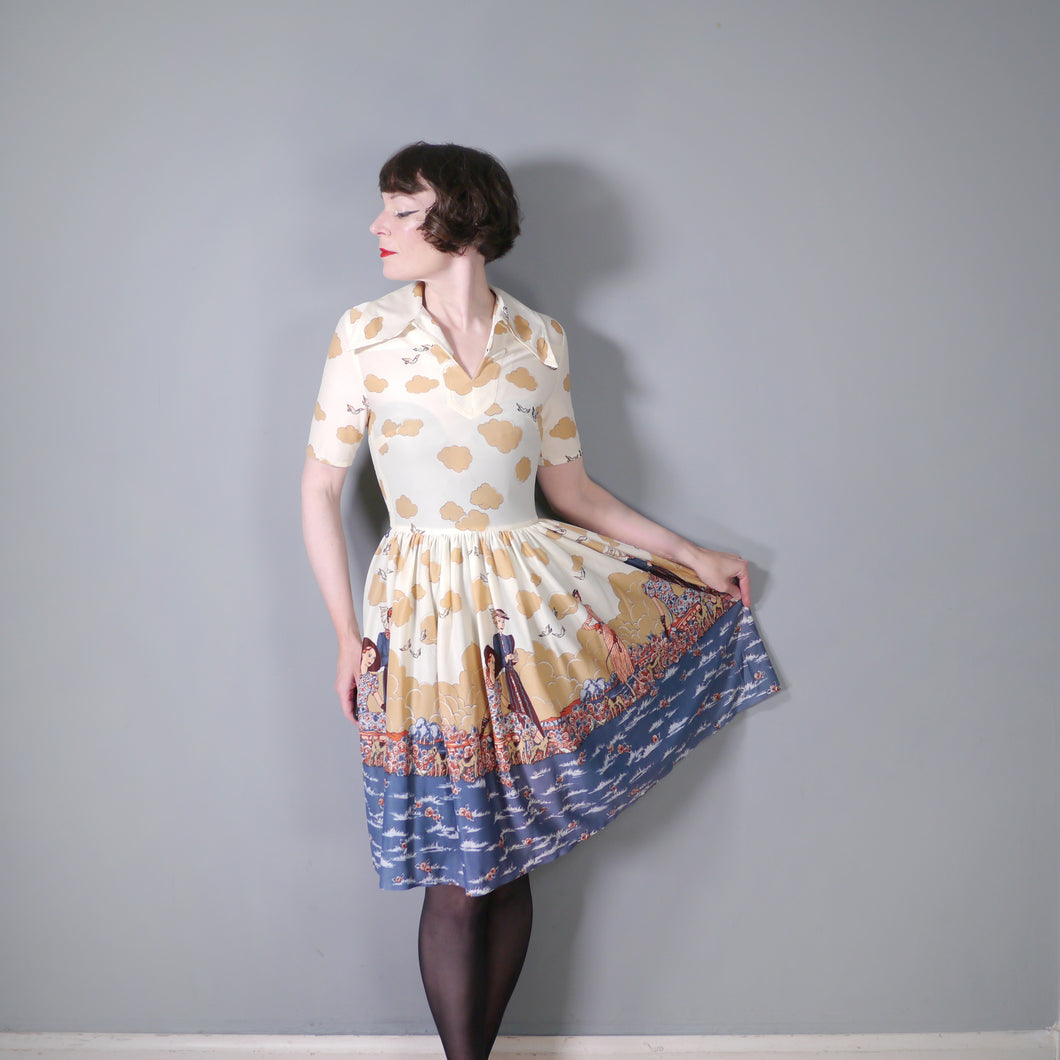 ladies tea dress Party 70s BIG FASHIONABLE ART DECO