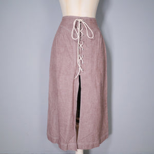 70s NAUTICAL JAEGER SKIRT WITH ROPE LACE UP SLIT FRONT - 25"
