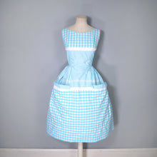 Load image into Gallery viewer, 50s 60s TURQUOISE GINGHAM COTTON SUN DRESS WITH BIG POCKETS - S