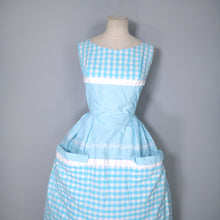 Load image into Gallery viewer, 50s 60s TURQUOISE GINGHAM COTTON SUN DRESS WITH BIG POCKETS - S