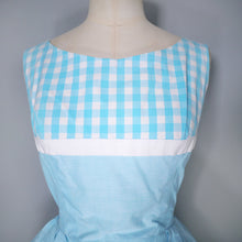 Load image into Gallery viewer, 50s 60s TURQUOISE GINGHAM COTTON SUN DRESS WITH BIG POCKETS - S