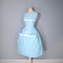 Load image into Gallery viewer, 50s 60s TURQUOISE GINGHAM COTTON SUN DRESS WITH BIG POCKETS - S