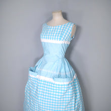 Load image into Gallery viewer, 50s 60s TURQUOISE GINGHAM COTTON SUN DRESS WITH BIG POCKETS - S