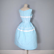 Load image into Gallery viewer, 50s 60s TURQUOISE GINGHAM COTTON SUN DRESS WITH BIG POCKETS - S