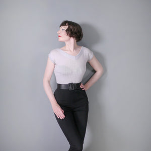 50s SILVER GREY SHORT SLEEVE JUMPER WITH GLASS BEAD EMBELLISHMENT - S